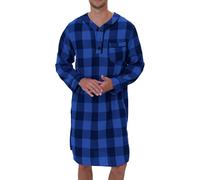 Mens Pajama Set Bathrobe Mens Plaid Nightdress with Pockets Flannel Blend Long Sleeve, blue, XXL