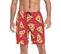 Men's Pajama Shorts, Sleep Lounge Pants Novelty Pj Bottoms with Pockets Drawstring, Cartoon Pizza-2, Large
