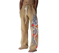 Men's Pajamas Pants Dragon Print Wide Leg Pants Sleepwear Casual Loose Palazzo Lounge Pants