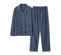 Mens Pajamas Sets Long 2 Pack- Mens Loungewear Sets Cotton Checked Loungewear Set Button Up Long Sleeve Tops with Pocket and Pjs Bottoms Suits Elasticated Waistband Cosy Soft Feel and Comfy Sleepwear