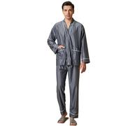 Mens Pajamas Sets Long 3/4 Men's Pyjamas -with Elastic Waistband Warm Thin Plain Two Pieces Plus Size Casual Breathable Winter Autumn Soft and Comfortable Nightwear Loungewear for Yoga Jogging