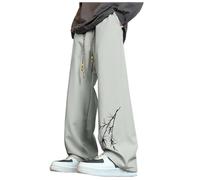 Men's Palazzo Wide Trousers - Elastic Waist Trousers Printed Hem Casual with Drawstring Loose Straight Chic Streetwear Everyday Comfortable Passe-Partout Pants