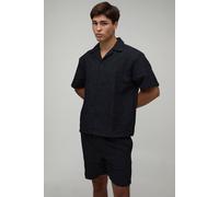 Men's Palm Crinkle Oversized Shirt & Relaxed Short Set | Black | Size X-Small | BOOHOOMAN