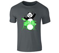Mens Panda Bear Playing Drums T-Shirt Charcoal Grey (L)