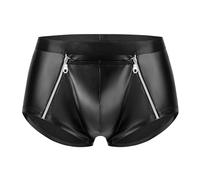 Men's Pants Latex Like Men's Boxer Shorts Leather Look Wetlook Sexy Underwear Erotic Boxer Shorts for Men Sexy Wetlook Shorts Pants Front Pouch with Zip, black, 3XL