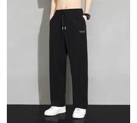 Men's Pants, Straight Wide Leg, Ice Silk Fabric, Lightweight Quick-Drying, Regular Length, Solid Colour(XXXL Black)