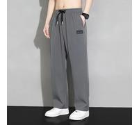Men's Pants, Straight Wide Leg, Ice Silk Fabric, Lightweight Quick-Drying, Regular Length, Solid Colour(XXXL Grey)