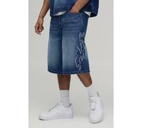 Men's Parachute Applique Denim Jorts | Mid Blue | Size 44R | BOOHOOMAN