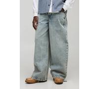 Men's Parachute Baggy Washed Jeans | Bleached Blue | Size 36R | BOOHOOMAN