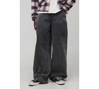 Men's Parachute Baggy Washed Jeans | Mid Grey | Size 32R | BOOHOOMAN