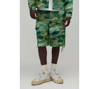 Men's Parachute Fit Abstract Camo Tapestry Short | Green | Size Medium | BOOHOOMAN