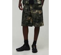 Men's Parachute Fit Camo Twill Co-ord Short | Khaki | Size 28 | BOOHOOMAN