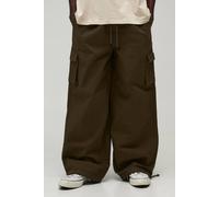 Men's Parachute Fit Elasticated Cargo Trousers | Olive | Size Medium | BOOHOOMAN