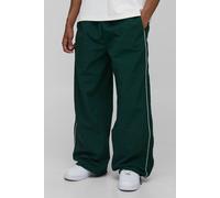Men's Parachute Fit Nylon Piping Detail Track Pants | Forest | Size Small | BOOHOOMAN
