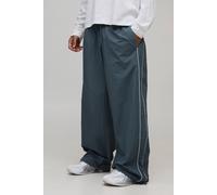 Men's Parachute Fit Nylon Piping Detail Track Pants | Slate Blue | Size X-Small | BOOHOOMAN