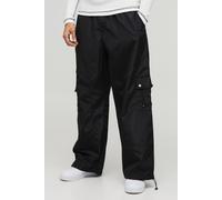 Men's Parachute Nylon Popper Cargo Track Pants | Black | Size Small | BOOHOOMAN