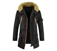 Mens Parka Coats Fur Hood,Softshell Winter Jacket Sale Clearance Windbreaker Military Thicken Warm Jacket Hooded Mid-Length Casual Patchwork Pockets Outerwear Coats for Men Size 8-22