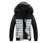Mens Parka Coats Fur Hood,Winter Warm Padded Coat Sale Clearance Color Block Quilted Cotton Jacket Windbreaker Thicken Casual Patchwork Pockets Outerwear Hooded Coats for Men Size 12-20
