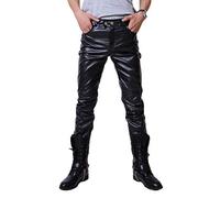 Mens Party Dance Faux Leather Biker Pants Trousers Rock Steampunk Pu Slim Fit Dance Patch Trouser Black L
