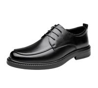 Men's Party Dress Shoes Genuine Leather Lace-up Brogue Slip Resistant Rubber Sole Low Top Wedding Formal Shoes(Negro,6.5 UK)