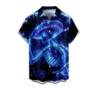Men's Party Wear Shirt, Mexican Button Down Day of The Dead Skeleton Print Shirt, Dia De Los Muertos Long Sleeve Casual Shirt for Holiday Theme Event,XL