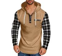 Mens Patchwork Hoodie Half Zip Mens Hooded Jumper Checked Long Sleeve Sweatshirt Drawstring Tactical Sweatshirts Soft Comfy Outwear Fleece Workout Hoodies Military Pullover Jumper For Men Uk