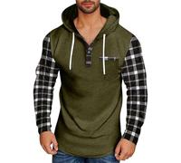 Mens Patchwork Hoodie Half Zip Mens Hooded Jumper Checked Long Sleeve Sweatshirt Drawstring Tactical Sweatshirts Soft Comfy Outwear Fleece Workout Hoodies Military Pullover Jumper For Men Uk