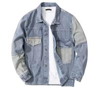Men's Patchwork Jean Jacket Casual Plus Size Lightweight Jacket Fashion Long Sleeve Classic Denim Jackets Blue Medium