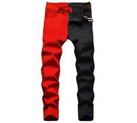 Mens Patchwork Jeans, Men'S Straight Leg Jeans Stretch Mid-Rise Straight Denim Pants Color Contrast Stretch Durable Heavy Duty Basic Jeans Men'S Classic Ripped Jeans Outdoor Casual Hiking Trousers