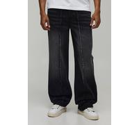 Men's Patchwork Relaxed Fit Stacked Jeans | Washed Black | Size 32R | BOOHOOMAN