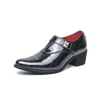 Men's Patent Leather Chunky Heel Dress Loafers with Buckle Strap Fashion Classic Slip On Oxford Shoes Casual Business Office Wedding Formal Shoes (Black,9)
