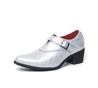 Men's Patent Leather Chunky Heel Dress Loafers with Buckle Strap Fashion Classic Slip On Oxford Shoes Casual Business Office Wedding Formal Shoes (White,7.5)