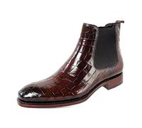 Mens Patent Leather Shiny Crocodiles Skin Print Ankle Boots Zip on Chelsea Dealer Shoes,Red,10 UK