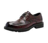 Men's Patent Leather Slip on Platform Loafers Luxury Round Toe Low Block Lug Sole Business Office Dress Shoes Dating Party Casual Shoes(Marrone,9 UK)