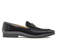 Mens Patent Real Leather Suede Belgian Bowtie Loafers Shiny Dress Slip on Shoes [ HY48-K92-BLACK-44EU]