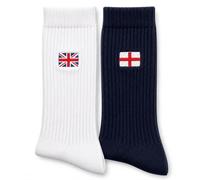 Men's Patriotic British Socks Twin Pack, Union Jack and England Flag, Embroidered Flag, Sports Socks, Holiday Socks, Gym Socks, Crew Socks, UK Size 6-11