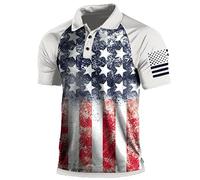 Men's Patriotic Performance Golf American Flag Classic Fit Polo Shirt Casual Short Sleeve Outdoor Tactical Polo Shirt(White,XX-Large)
