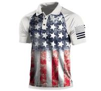 Men's Patriotic Performance Golf American Flag Classic Fit Polo Shirt Casual Short Sleeve Outdoor Tactical Polo Shirt (White, XXL)