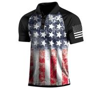 Men's Patriotic Performance Golf American Flag Classic Fit Polo Shirt Casual Short Sleeve Outdoor Tactical Polo Shirt (Black, M)