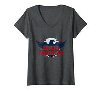 Mens Patriotic Proud American Eagle Stars USA Flag V-Neck T-Shirt, Women, Dark Heather Grey, M