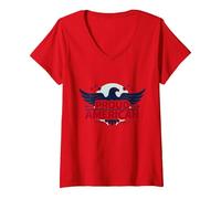Mens Patriotic Proud American Eagle Stars USA Flag V-Neck T-Shirt, Women, Red, XXL