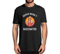 Men's Pattern Jesus Wasn't Vaccinated God Religion Bible Gift Cotton T Shirt Black Top Tees Funny Fashion Cotton Short Sleeve T Shirt Black XXL