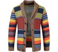 Men's Pattern Knitted Cardigan Sweaters Shawl Collar Button Knit Sweater Printed Long Sleeve Open Front Cardigans (Color,Large), Multi-color, Large