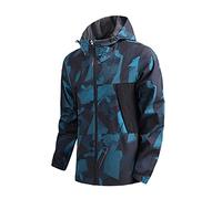 Men's patterned hooded windbreaker jacket, lightweight waterproof hiking jacket, breathable outdoor zip-up coat, stylish camo sports jacket for men, autumn spring windproof jacket