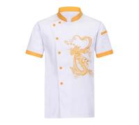 Men's Peach Chef Jacket, Unisex Chef's Clothing, Hotel with Long Sleeves and Contrasting Red Buttons, Chef's Jacket for Men and Women, Checked Red Shirt Men, White, XXL