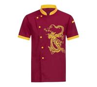 Men's Peach Chef Jacket, Unisex Chef's Clothing, Hotel with Long Sleeves and Contrasting Red Buttons, Chef's Jacket for Men and Women, Checked Red Shirt Men, red, L