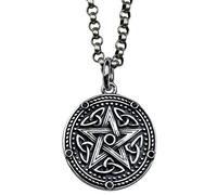Men's Pendant Necklace Vintage Antique Style Rune Pentagram Necklace Pendant for Men Ladies, Halskette60cm
