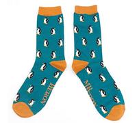Mens Penguin Design Socks One Size 7-11 Bamboo Blend Crew Mid Calf Teal