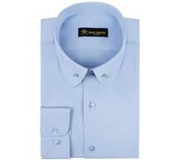 Men's Penny Collar Dress Shirt with Pin Collar Bar | Long Sleeve | Button-Up Stylish Formal (Blue Plain,XXL)