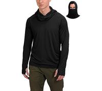 Men's Performance Fishing Hoodie Shirt - Sun Protection Long Sleeve Thumbholes Shirts with Neck Gaiter Black Hooded T Shirts Outdoor Sports Blouse Quick Dry Gym Hoodie Lightweight Workout Top XXL